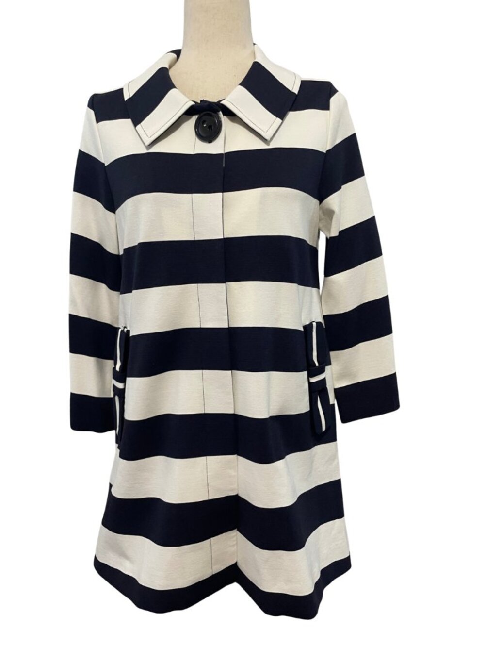 Sara Campbell Wide Bold Stripe Swing Jacket Coat Nautical Navy White S Small